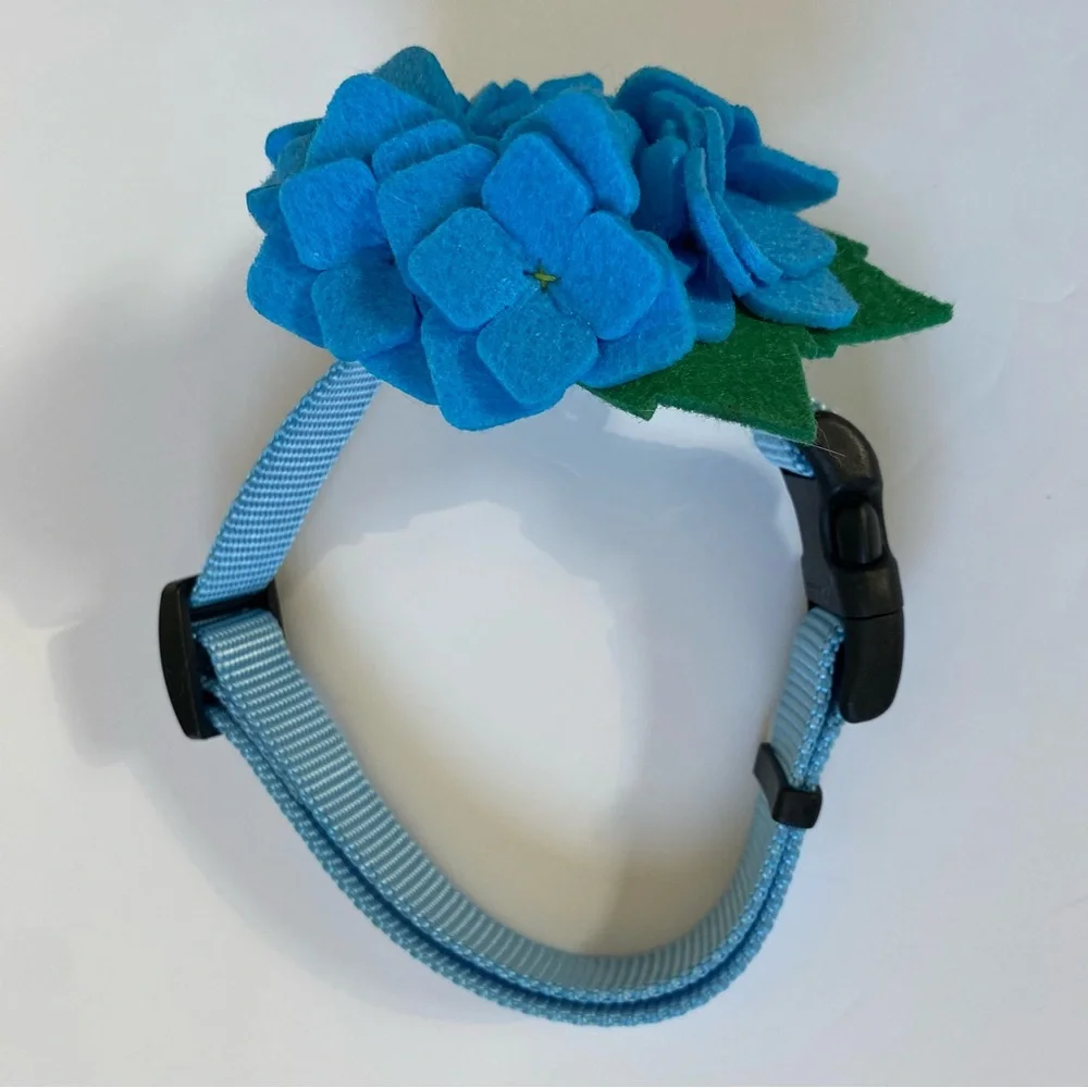 Dog Collar and Leash W/ Flower NEW Size Large Blue Hydrangea Tiff 45” Handmade